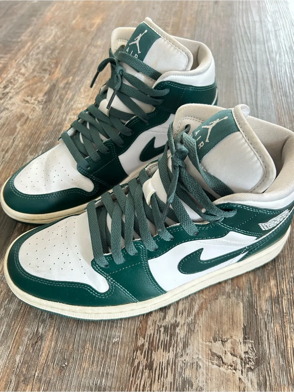 Air Jordan High Top Sneakers in White and Forest Green - Picture 2 of 2